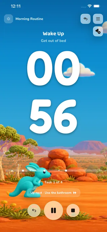 Hoparoo's morning routine timer, with Roo in the Australian Outback.